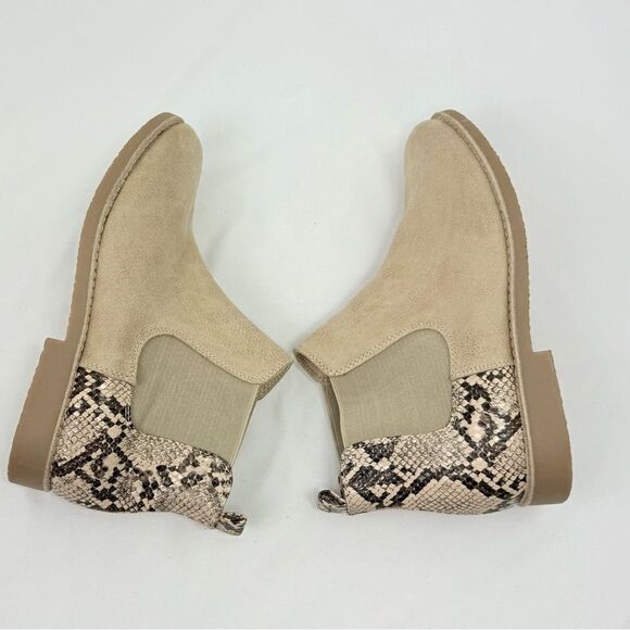 Seven Dials MARISAH Tan Faux Suede Snake Print Back Elastic Pull On Ankle Boots - Picture 7 of 14